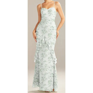 AW BRIDAL 4 S floral green white formal party bridesmaid maxi dress NEW B140